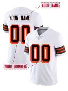 Maillot de football américain personnalisé avec nom et numéro brodés, col en V blanc de Cleveland, chemise à manches courtes personnalisée, pour fête, entraînement, compétition, sport, fait main, tailles S-XXL