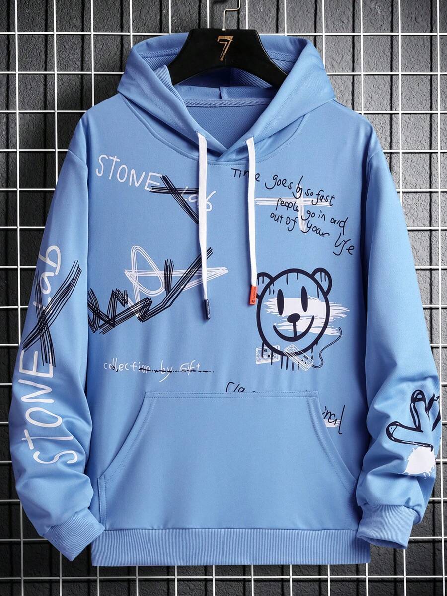 Kangaroo Sweatshirt With Various Stretewer Prints - Màu xanh lam - Xem 1