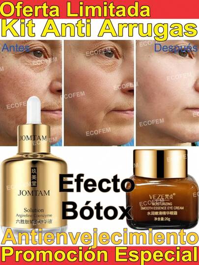 Kit Anti Arrugas de lujo, serum efecto botox y crema reafirmante de contorno de ojos,  Anti envejecimiento, tratamiento anti edad, reafirmante efecto bótox