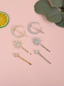 3 件/套 幼儿儿童返校水钻优雅月亮星星发夹 适合女孩造型发饰 - 夾子 - 查看 2