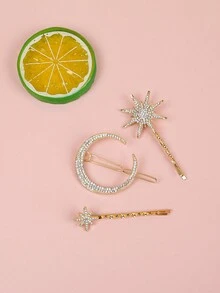 3 件/套 幼儿儿童返校水钻优雅月亮星星发夹 适合女孩造型发饰 - 夾子 - 查看 4