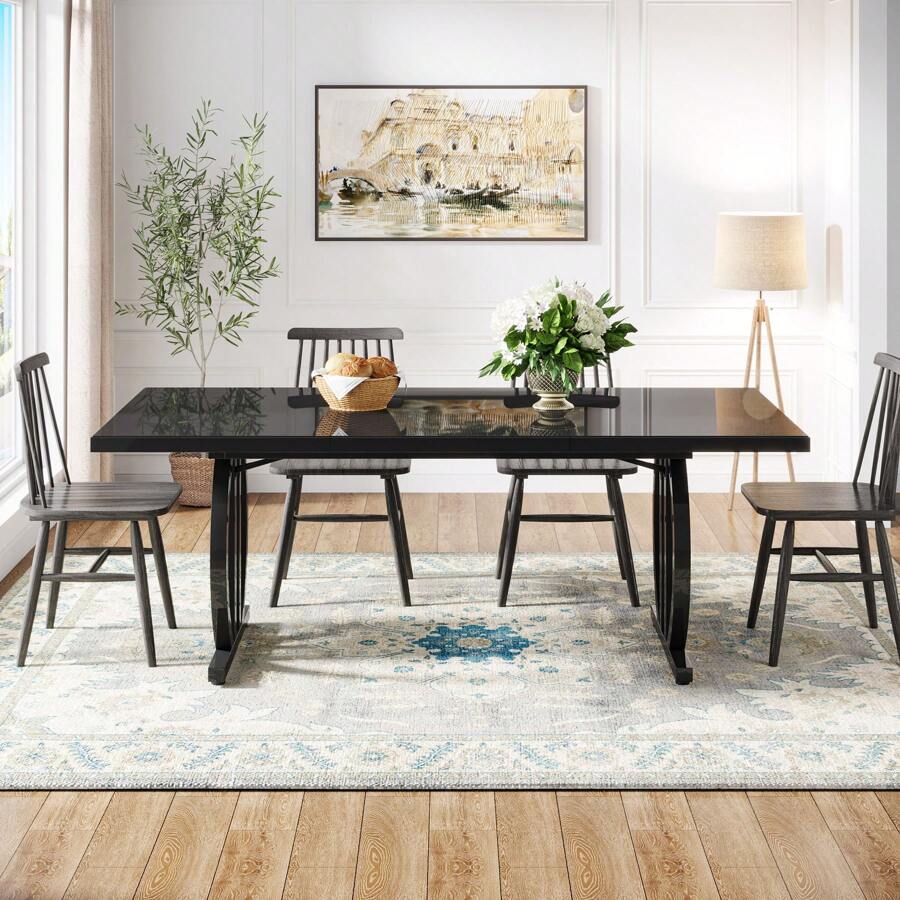 Tribesigns 63-Inch Large Dining Table For 4-6 People, Modern Industrial Rectangular Kitchen Table With Heavy Duty Metal Frame For Home Or Dining Room - 黑色的 - 查看 1