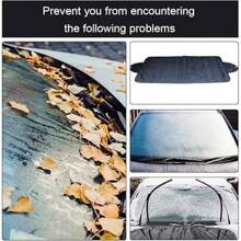 1 szt. Osłona przeciwśnieżna przedniej szyby samochodu na lód, śnieg, mróz, osłona przeciwsłoneczna na przednią szybę samochodu, osłona przeciwsłoneczna z tkaniny Oxford na każdą pogodę, chroniąca przed wiatrem i promieniowaniem UV, pasująca do samochodów SUV, ciężarówek Van, uniwersalne akcesoria samochodowe, ochrona przeciwsłoneczna wnętrza samochodu