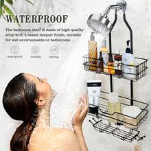 1pc Shower Caddy Hanging  Shower Organizer Aluminum Over The Shower Head Caddy With  Hooks For Razor/Sponge Shower Rack With Soap Basket Black - Black - View 1