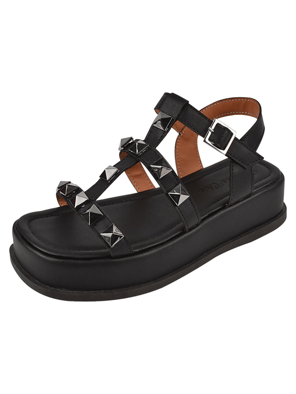 Sandália Plataforma Papete Tiras Spike Tachinha Fivela Moda Verão Confortável Novidade