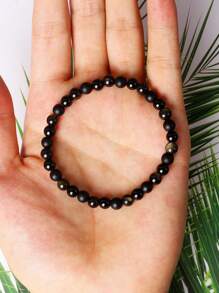 1 pieza Pulsera de cristal de triple protección con turmalina negra, obsidiana dorada, ágata negra, accesorio elegante para la estabilidad emocional y la armonía diaria, joyas de cuentas de 6 mm, regalos de agradecimiento para empleados