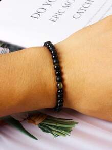 1 pieza Pulsera de cristal de triple protección con turmalina negra, obsidiana dorada, ágata negra, accesorio elegante para la estabilidad emocional y la armonía diaria, joyas de cuentas de 6 mm, regalos de agradecimiento para empleados