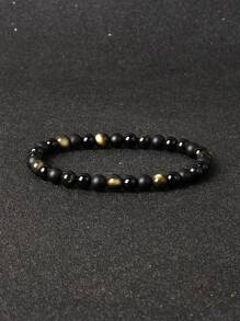 1 pieza Pulsera de cristal de triple protección con turmalina negra, obsidiana dorada, ágata negra, accesorio elegante para la estabilidad emocional y la armonía diaria, joyas de cuentas de 6 mm, regalos de agradecimiento para empleados