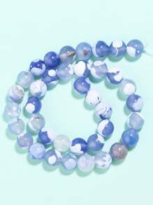 1 件天然浅白色蓝色火玛瑙石散装圆珠适用于珠宝制作 DIY 手链配件 15 英寸 6 8 10 毫米 - 藍白色 - 查看 8
