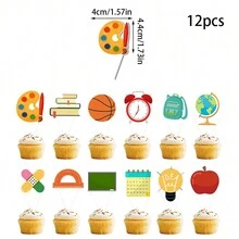 12 PIEZAS Decoraciones de toppers de cupcakes de Bienvenida de regreso para decoraciones de fiesta de inicio de clases - Multicolor - Ver 8