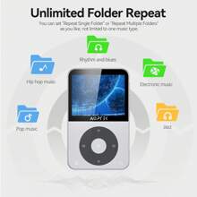 64GB MP3 Player With Bluetooth, 2.3'' Horizontal Screen Classic Multifunctional Music Player With Speaker, FM Radio - Silver - View 7