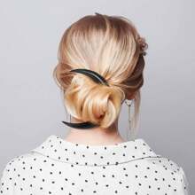 1 pieza Horquilla para el cabello con forma de media luna tallada a mano para mujeres, palillo para el cabello de madera con forma de luna, pinza para el cabello con forma de media luna, accesorios para el cabello con forma de luna, pasadores para peinar el cabello con forma de luna - Negro - Ver 5