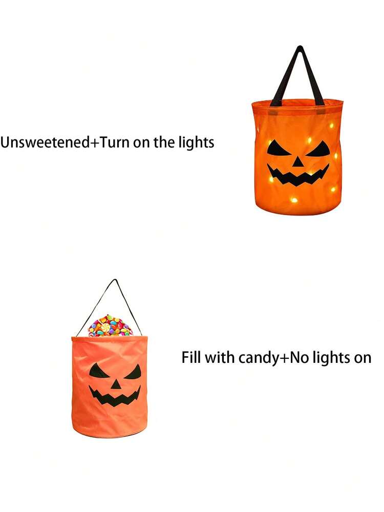 1pc Led Light For Halloween Trick Or Treat Bag Foldable And Reusable Halloween Candy Bag Multifunctional Halloween Thanksgiving Party Gift Basket,Christmas - Orange - View 5