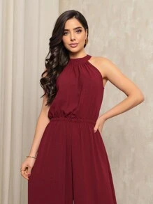 Fashionable Women's Jumpsuit - Burgundy - View 4
