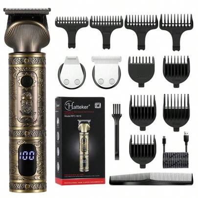 Cortadora de Pelo Profesional Rasuradora Eléctrica Barba Máquina Para Cortar Cabello 6 En 1 Kit  Dorada 110V/220V