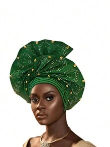 Headwear, African Headscarf Hat Aso Oak Headband, Auto Gele Headband, Hand Embroidered Women's Headscarf, Suitable For Weddings, Parties, Birthdays Hair Sleep Cap - A - View 6