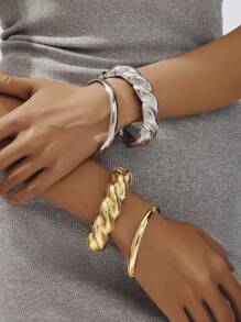 1 Set Of 2pcs Exaggerated Fashionable Unique Layered Metal Alloy Open Bangle Bracelets For Women, Suitable For Street, Shopping, Dating, Party, Beach, Office And Gift