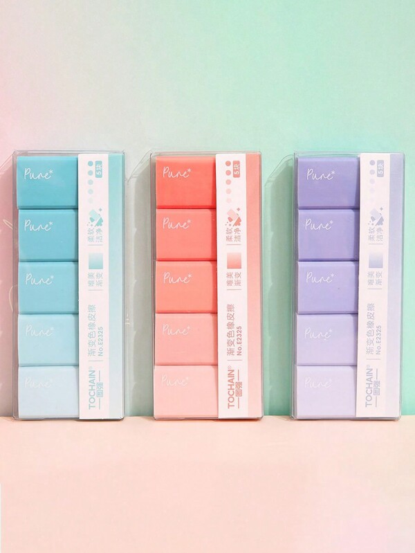 TOCHAIN 5pcs/15pcs Macaroon Gradient Erasers, Minimalist No-Trace Easily Erasable For Exams, Painting, Suitable For Students, Office Workers, School Supplies, Teachers And Loved Ones For Valentine's Day, Graduation, Back To School, Gifts, Office Supplies, New Year Gifts Back To School