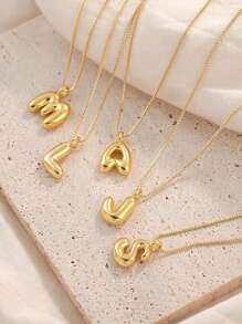 suteyi Bubble Letter Necklace Gold 14K Gold Plated Necklace Initial Necklaces For Women Dainty Bubble Alphabet Pendant Personalized Jewelry Gift - Gold - View 4