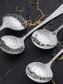 5 piezas Cucharas soperas redondas de acero inoxidable, cucharas para comer, cuenco profundo, diseño lindo, uso doméstico - Plateado - Ver 5
