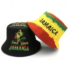 Jamaican Art Style Lightweight Reversible Bucket Hat, Unisex Outdoor Holiday Leisure Sunshade Bucket Hat, Ideal Gift