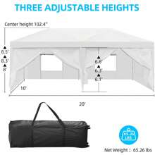 10'x20' Pop Up Canopy Tent Anti-UV Waterproof Outdoor Tent Portable Party Wedding Instant Canopy Shelter All Season Tent Gazebo With 6 Removable Sidewalls, Roller Bag, White - trắng - Xem 5