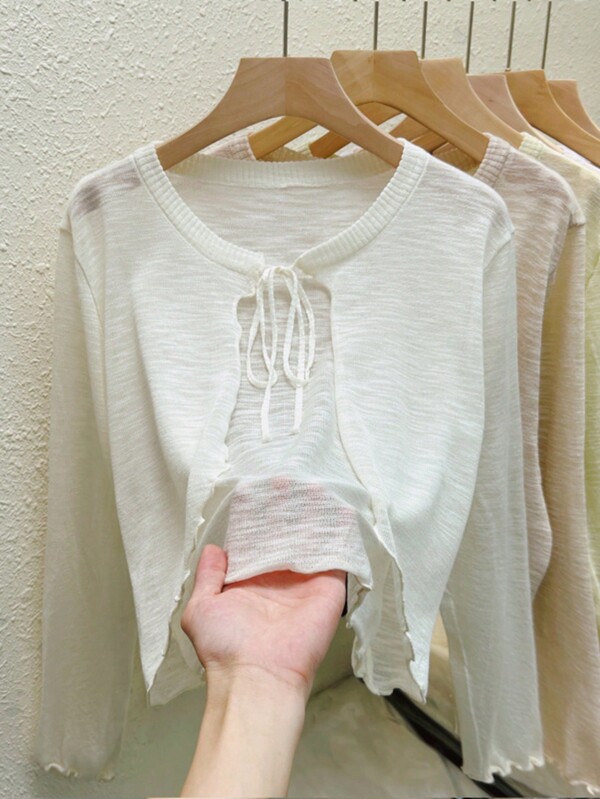 1 chiếc áo khoác cardigan dệt kim nhẹ, nhiều màu sắc, chất liệu lụa băng, kiểu buộc dây, dành cho nữ, thích hợp mặc đi biển hoặc đi nghỉ mát.