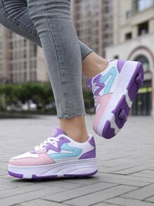 4 Ruote Pattini A Rotelle Deformabili Per Adolescenti, Pattini Convertibili Per Rotelle/Ghiaccio Unisex - 187 viola quattro ruote - Visualizzare 3