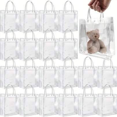 20个透明PVC手提袋，节日生日糖果花瓣礼品袋，PVC果冻化妆品手提袋，派对手提袋，礼品袋，可重复使用的透明手提袋，小型企业用品，最受欢迎的商品，购物袋，派对袋，婚礼生日派对礼品袋，手工手提袋，派对回礼，最便宜的商品可用于返校情人节