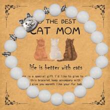 1 件天然石猫主题手链，附有“猫妈妈”祝福卡，可爱的猫串珠弹性首饰，是情人节或生日情人节送给女性的可爱礼物 - CAT MOM - 查看 11