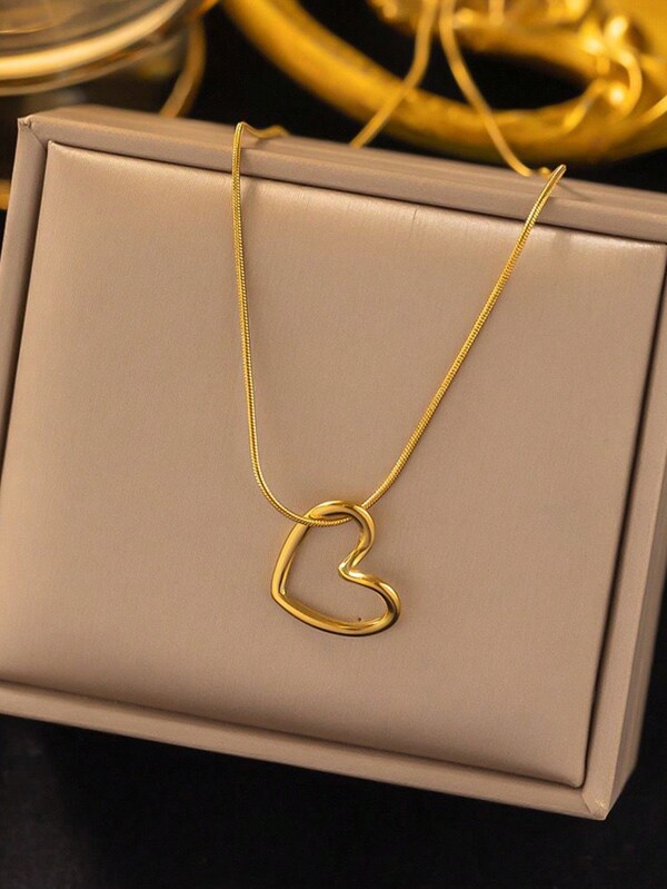 1 paquete Joya de acero inoxidable dorado y plateado con diseño hueco en forma de corazón como regalo para mujer, con cadena tipo serpiente para el Día de San Valentín