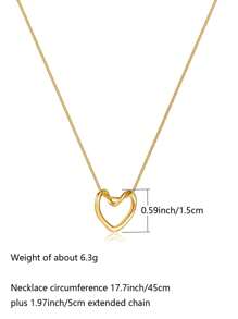 1 paquet Pendentif courbé en forme de cœur creux doré ou argenté à la mode en acier inoxydable. Cadeau de bijoux pour femmes avec chaîne en forme d'os de serpent. Saint-Valentin