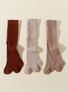 3pcs Children's Plain Solid Color Tights, Suitable For Daily Wear - Multicolor - View 5