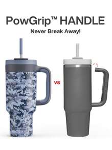 Powcan Cốc giữ nhiệt cách nhiệt 40oz/1.2L họa tiết rằn ri có tay cầm, nắp 2 trong 1 có ống hút/uống, chống rò rỉ, an toàn với máy rửa chén, cốc cà phê du lịch cách nhiệt chân không bằng thép không gỉ, giữ lạnh đến 34 giờ, vừa với giá đỡ cốc trên ô tô (Họa tiết rằn ri kỹ thuật số màu xanh hải quân) - Xanh đậm - Xem 5
