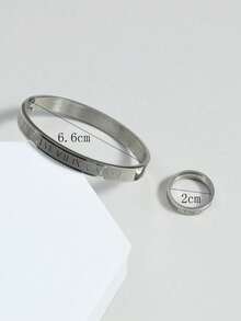 1 件戒指和 1 件手链，男士时尚罗马数字设计珠宝套装 - 銀色 - 查看 4