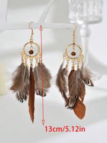 1 Pair Retro Feather Fashion Earrings, Suitable For Daily Outfit - Multicolor - View 3