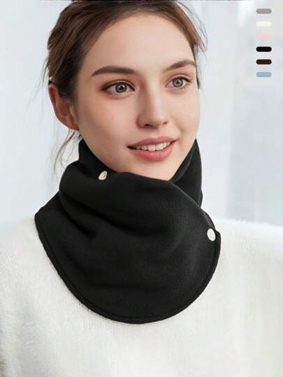 1pc Solid Color Ladies' Stylish Thick Fleece Neck Warmer Scarf, Windproof & Thermal, Suitable For Autumn Winter, Great Gift For Friends And Family