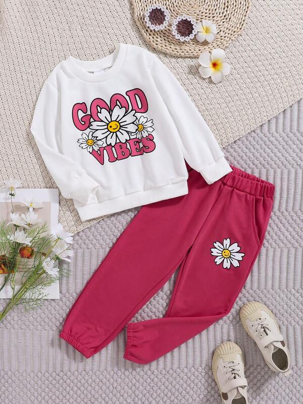 2pcs/Set Young Girls Floral Print Shirt And Pants Casual Outfit