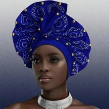 Headwear, African Headscarf Hat Aso Oak Headband, Auto Gele Headband, Hand Embroidered Women's Headscarf, Suitable For Weddings, Parties, Birthdays Hair Sleep Cap - A - View 10