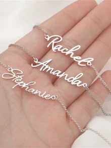 简约不锈钢手链定制字母名字吊坠链时尚饰品手链女士珠宝个性化英文名字手链独特手工定制礼物情人节礼物，适合送给爱人、母亲节礼物、同学和朋友 - 銀色 - 查看 6