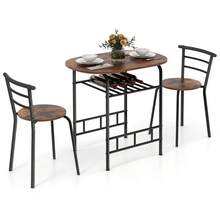 3-Piece Dining Table Set, Kitchen Table And Chairs With Wood Grain Tabletop & Extra Wine Rack, Solid Metal Frame, Space-Saving Furniture Set For Breakfast Nooks, Apartments, Rustic Brown + Black - Rust Brown - View 1