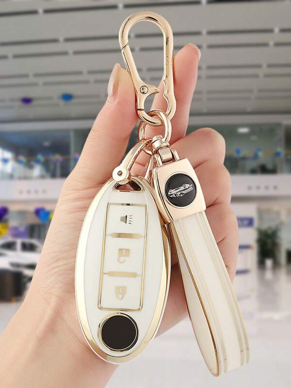 3pcs/Set TPU Soft Key Fob Cover + Leather Key Chain Keyring With Screwdriver Fit For Nissan Smart 3-Button Car Key Protection Case