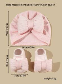 1-6个月婴儿蝴蝶结发带帽袜套装，提花针织帽头饰套装，新生儿礼物，春秋季 - 彩色 - 查看 3