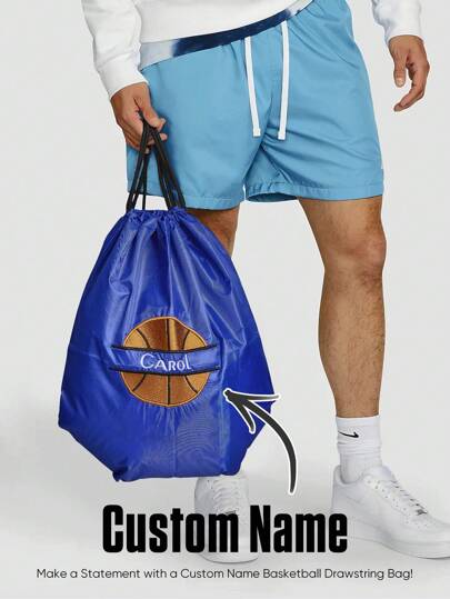 1pc Custom Drawstring Basketball Bags, Personalized Basketball Drawstring Bag, Custom Embroidered Basketball Drawstring Bag, Personalised Drawstring Bag, Basketball Drawstring Bag, Basketball Gift For Kid, Basketball Fan Drawstring Bag, Gift For Basketball Fan, Gift For Boyfriend