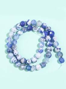 1 件天然浅白色蓝色火玛瑙石散装圆珠适用于珠宝制作 DIY 手链配件 15 英寸 6 8 10 毫米 - 藍白色 - 查看 7