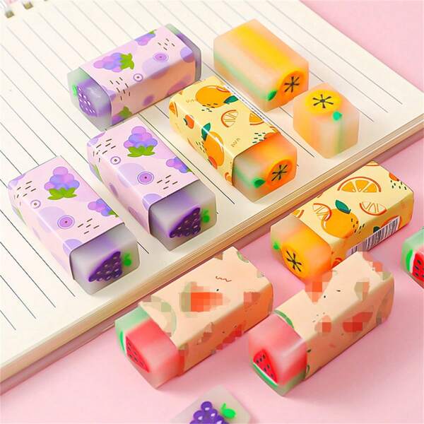 10 pièces/set Gommes à dessins de fruits de bande dessinée, fournitures de papeterie scolaire pour enfants