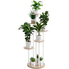 Plant Stand Indoor 6 Tier 9 Potted Multiple Flower Pot Holder For Patio Garden Balcony Living Room Corner ( Black+Rustic Brown,White) Outdoor Decor - White - View 1