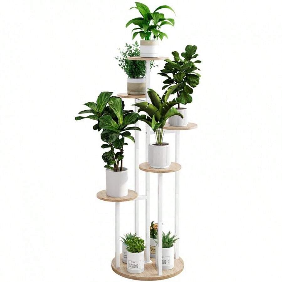 Plant Stand Indoor 6 Tier 9 Potted Multiple Flower Pot Holder For Patio Garden Balcony Living Room Corner ( Black+Rustic Brown,White) Outdoor Decor - White - View 1