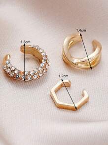 Set de 3 piezas de pendientes de clip de cristal minimalistas de moda para mujeres, aptos para citas, fiestas, uso diario y regalo de San Valentín