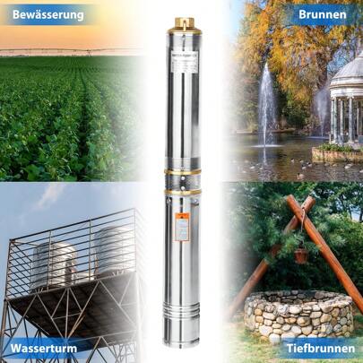 VA-Cerulean Well Pumps, 370W/750W/1100W, Water Pump With Overheating Protection, Deep Well Pump Made Of Stainless Steel, Sand-Compatible, Pump For Water Supply Drainage